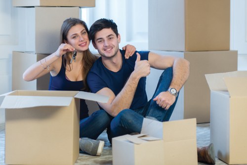 Packed moving boxes and packing materials for a flat move in Earls Court