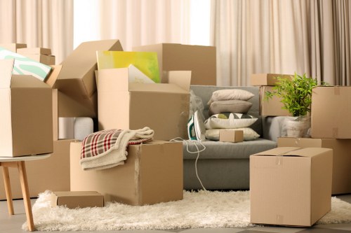 Packed boxes ready for an apartment move in Earls Court
